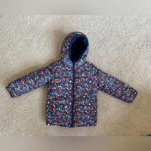 Joules Girls Reversible Floral and Navy Blue Puffer Jacket